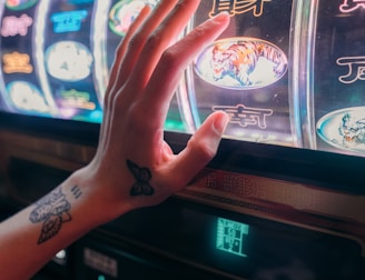 A joyful player celebrating a big win on a slot machine app.